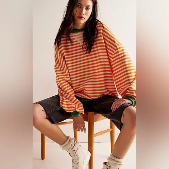 Free people classic striped crewneck sweatshirt - Picture 2 of 5